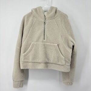 Lululemon 1/4 Zip Pullover Scuba Sherpa Cropped Hoodie Jacket Bone Medium/Large